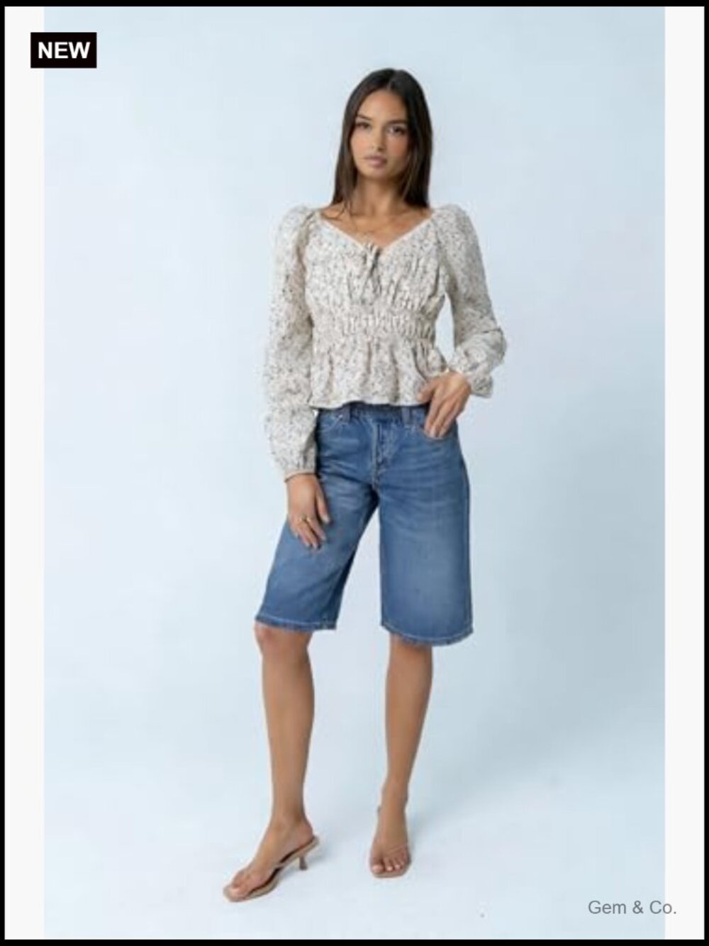Women's Elastic Waisted Bermuda Jean Shorts Long Denim Jorts Knee Length Baggy - Picture 6 of 7